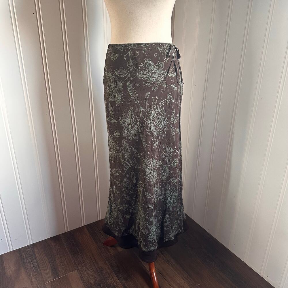 Vintage Y2K Silk Brown Paisley Wrap Maxi Skirt 6